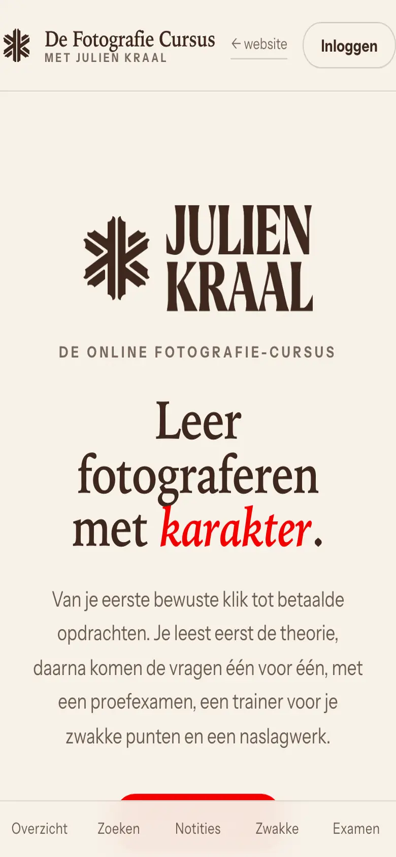 Schermafbeelding van Fotografiecursus Julien Kraal op mobiel