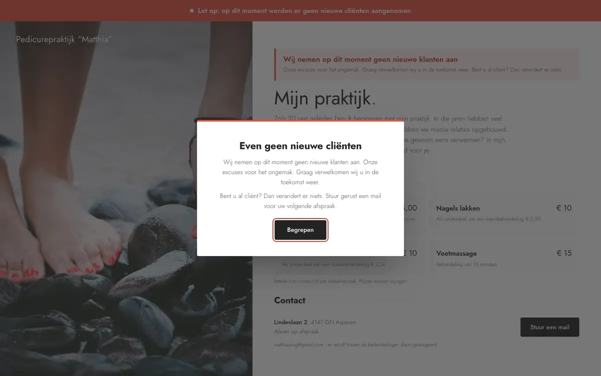 Schermafbeelding van Pedicurepraktijk Matthia op desktop