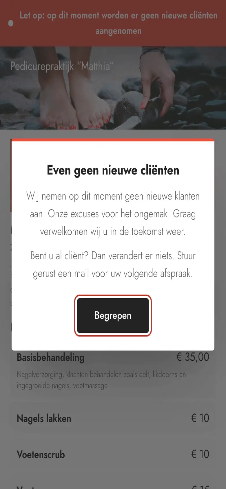 Schermafbeelding van Pedicurepraktijk Matthia op mobiel