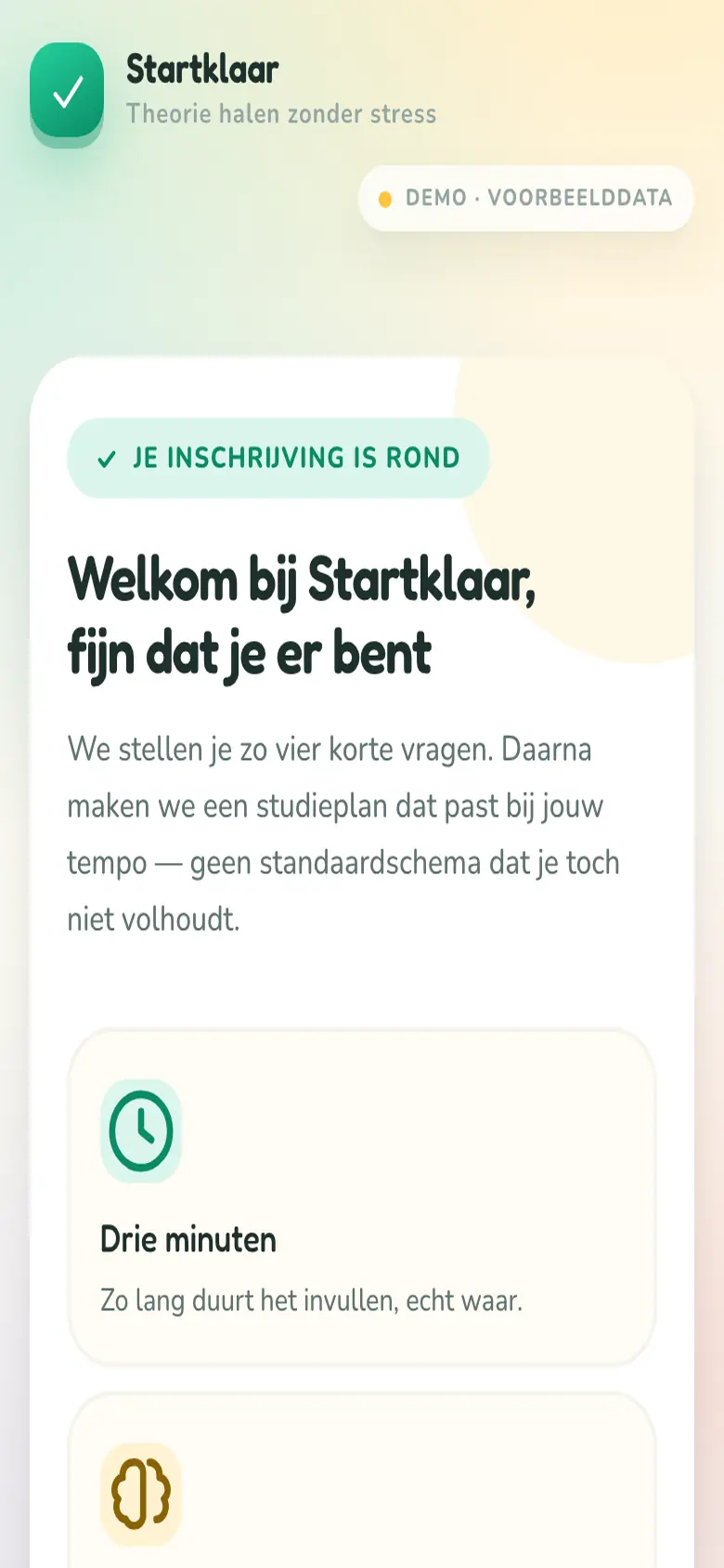 Schermafbeelding van Cursist-onboarding op mobiel